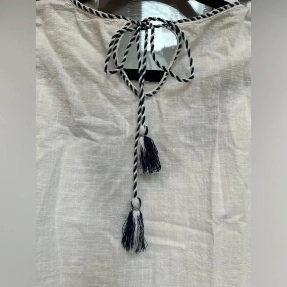 MAX STUDIO | White w/ Blue Floral Embroidered Bohemian Cotton Top Size S - Picture 14 of 16